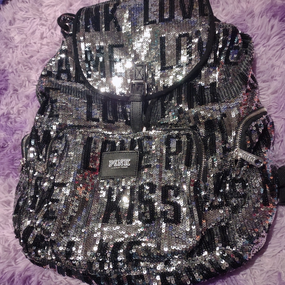 Victoria's Secret Pink black and silver sequin bag